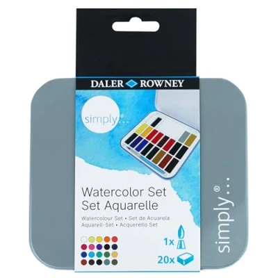 Image of Daler Rowney Simply Half Pan Watercolour Paint Set, 20 Assorted Colours, Ideal for Entry Level Artists &amp; Hobbyists