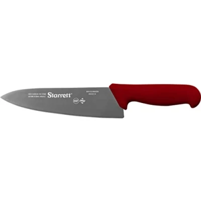 Image of Starrett Professional Chefs Knife BKR301 8 Wide Triangular 8&#039; (200mm) Ultra Sharp Kitchen With Long Lasting Blade Red Handle Stainless Steel Chopping Cooking