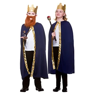 Image of Wicked Costumes Kids Wise Man Robe &amp; Crown Fancy Dress Costume Blue (One Size)