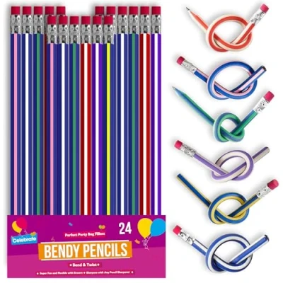 Image of SOL 24pk Bendy Pencils Party Bag Fillers for Kids Unisex Ideas, Favours and Stationry Prizes Kids, Great Classroom Event