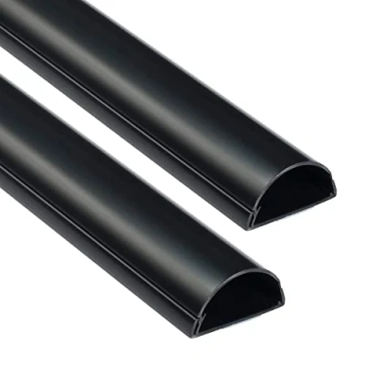 Image of D Line Maxi Cable Trunking 2 Pack, Wall Mounted TV Wire Hider, Paintable, Half Round Self Adhesive Cover, Desk Management 2x 50mm (W) x 25mm (H) 1 meter Length Black