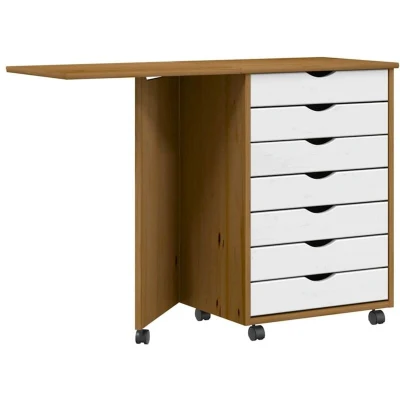 Image of vidaXL Rolling Cabinet with Desk MOSS Honey Brown Solid Wood Pine
