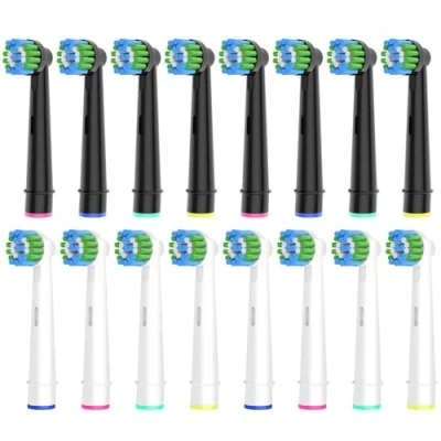 Image of 16 Pack Precision Toothbrush Heads Compatible with Oral B Electric Toothbrush, 8pcs White and Black, Deep Precise Cleaning.