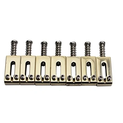 Image of Guyker Guitar Bridge Saddles 10.5MM Brass Modern Tremolo Compatible with Stratocaster Strat ST Electric (Gold, 7 Piece)