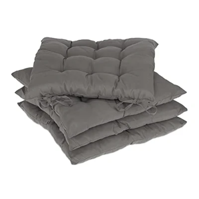 Image of Relaxdays Set of 4 Seat Cushions, 38 x cm, Chair Pads with Ties, Indoor &amp; Outdoor, Polyester Cover, Grey