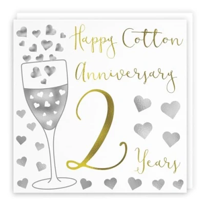 Image of Hunts England 2nd Wedding Anniversary Card Happy Cotton 2 Years Silver Hearts Collection For Couple, Husband, Wife, Friends
