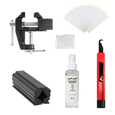 Image of CeFurisy 6 Piece Golf Grip Kit, Includes Hook Blade, Solvent, Double Sided Tape, Rubber Clamp, Clear Gloves, Vice Attachment