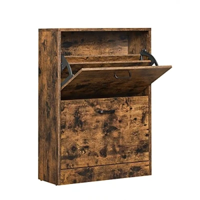 Image of VASAGLE Shoe Cabinet With 2 Flip Doors, Adjustable And Removable Divider, 12 Pairs Of Women&#039;s Shoes Or 8 Men&#039;s Shoes, Narrow Entrance, 60 X 24 83.5 (L W H), Rustic Brown LBC02BX