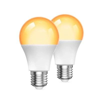 Image of Aurahome 2000K Large Screw Light Bulb, Amber Hue Warm Globe ES GLS A19 E27 in 9W(60 Watt Equivalent) Blue Blocking for Bedroom,Healthy Sleep, Baby Nursery Light, 2 Pack