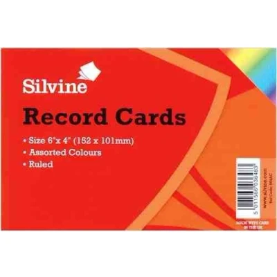 Image of 3 x Silvine Record Cards Ruled 152x101mm Pack of 100 Assorted Colours