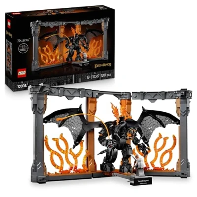 Image of LEGO Icons the Lord of Rings: Balrog Book Nook DIY Bookshelf Decor with a Gandalf Grey Minifigure &amp; Dragon Figure Collectible Gift for Fans 10367