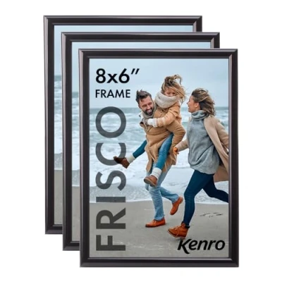 Image of Kenro Frisco Plastic Picture Frames (Box of 3) 8x6 Inch / 15x20cm Freestanding or Wall Hanging Stylish Photo Frame with Glass Front Black
