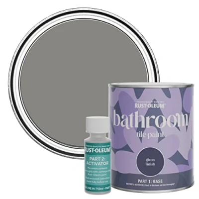 Image of Rust Oleum Grey Water Resistant Bathroom Tile Paint in Gloss Finish Art School 750ml