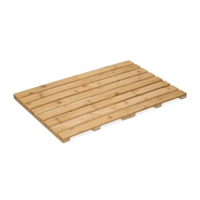 Image of Relaxdays Bamboo Bath Mat, 60 x 40 cm, Non Slip Pad, Indoor &amp; Outdoor Shower, Sauna, Foldable Bathmat, Natural, 2.5 cm