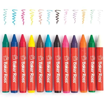 Image of Baker Ross AR872 Chunky Wax Crayons for Kids Arts and Crafts School Classroom Supplies, Assorted, 36 Count (Pack of 1)