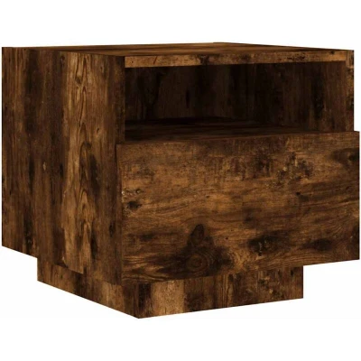 Image of vidaXL Bedside Cabinet with LED Lights Smoked Oak 40x39x37 cm