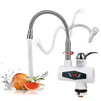 Image of Instant Tankless Electric Hot Water Faucet,WMLBK Fast Heating Tap Heater with LED Digital Display Kitchen Tap,for Bathroom Sink (Water in Below)