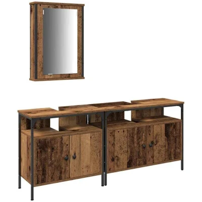 Image of vidaXL Bathroom Sink Cabinet with Built in Basin Old Wood Engineered