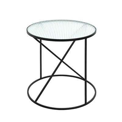 Image of HAKU Mobel End Table Black, Metal, Tempered Glass Size: H 50 cm X Ø cm, Style: Modern