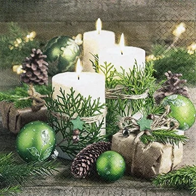 Image of 20 Small Cocktail Napkins Candles and Christmas Decoration Winter Table Decoupage Napkin Technology 25 x cm