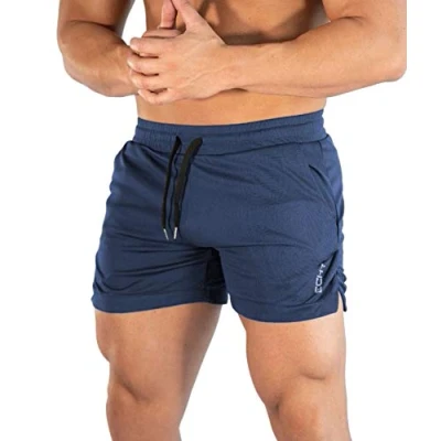 Image of Superora Mens Running Gym 2 in 1 Sport Shorts Breathable Outdoor Workout Training with Pockets, Navy Blue, L