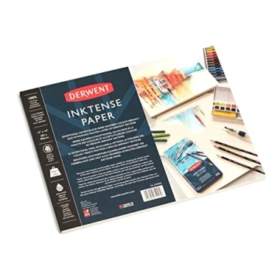 Image of Derwent Inktense Paper Pad 12 x 16&quot;, 20 Sheets, 12x16 inches, Textured Cold Pressed Watercolour Paper, Ideal for Layering Techniques, Professional Quality (2305836)