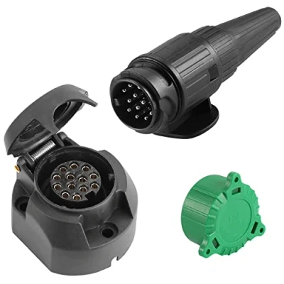 Image of SPARKMOTO 13 Pin Trailer Plug and Socket,12V socket Light Connector,Tow bar Male Female 13pin Electrics Towing Caravan (New)