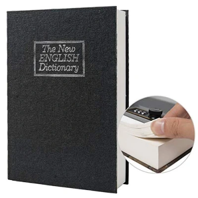 Image of Real Paper Diversion Book Safe Storage Box, Dictionary Secret with Code Lock/Key, flip Hidden (M Combination, Black dictionary)