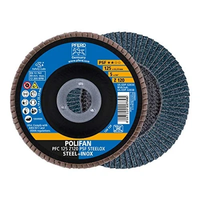 Image of PFERD Polifan Serrated Washer, Pack of 10, Diameter 125 mm, Z 120, Conical, PSF Steelox, 67769125 for Steel and Stainless (INOX)