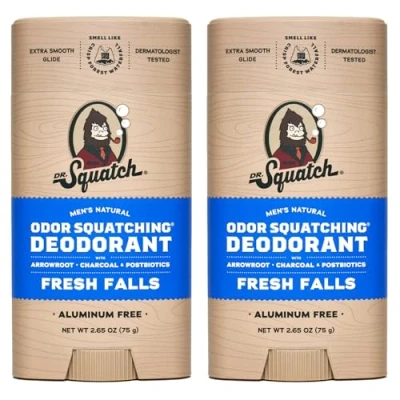 Image of Dr. Squatch Natural Deodorant for Men 2 Pack Fresh Falls Odor Squatching Men&#039;s Aluminum Free (2.65 oz, Pack)