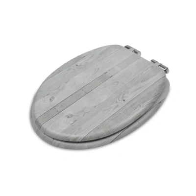 Image of Addis Soft Close Oval shape Toilet Seat with adjustable quick release hinges and simple universal fixings, shape, Printed Grey wood effect smooth hygienic easy clean finish