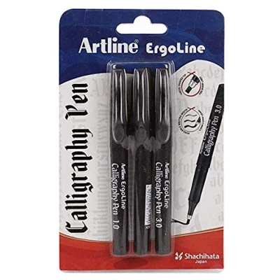 Image of Artline Ergoline Calligraphy Pen With 3 Nib Sizes, Black Colour, Set of Pens