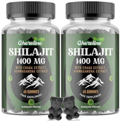 Image of Shilajit Gummies 1400mg, Pure Himalayan with Chaga and Ashwagandha, 85+ Trace Minerals, Rich in Fulvic Acid, for Energy &amp; Immune, Authentic Flavor, Sugar Free, Vegan (60 Count (Pack of 2))