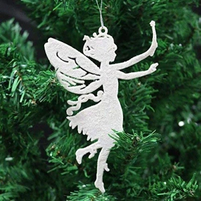 Image of Robelli Pack of 6 Glitter Fairy Christmas Tree Hanging Pendant Decorations (4, White)