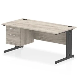 Image of Impulse 1600x800 Desk Grey Oak/Black Cable Managed Leg 2 Dr Fixed Ped