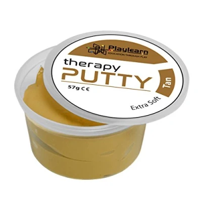 Image of Playlearn Therapy Putty Extra Soft Resistance Squeezable Non Toxic, Hand Exercise, Colour Coded Tan for Adults &amp; Children 57g (2oz) Tubs