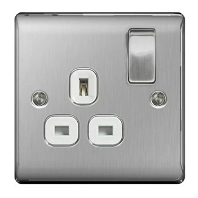 Image of BG Nexus NBS Range Brushed Steel Switches &amp; Sockets Full of Matching Items (1 Gang 13 Amp Switch Socket (White))