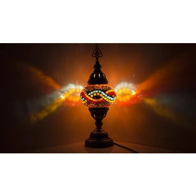 Image of ENVA Turkish Moroccan Style Mosaic Multicolour Desk Table Lamp Medium Globe (White Ring)