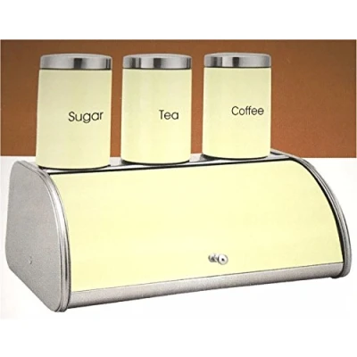 Image of 4pc Bread Bin Set Tea Coffee Sugar Storage Canister Kitchen Jar Container Cream Wilsons Direct