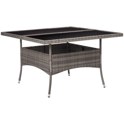 Image of vidaXL Outdoor Dining Table Grey Poly Rattan Construction with Tempered Glass Top Ideal for Patio, Garden, Backyard