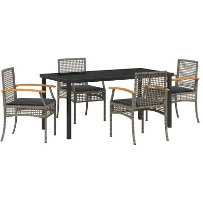 Image of vidaXL 5 Piece Garden Dining Set with Cushions Grey Poly Rattan