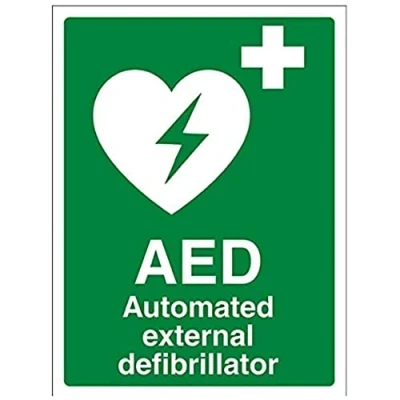 Image of V Safety AED Auto External Defibrillator Sign 150mm x 200mm Self Adhesive Vinyl