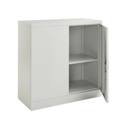 Image of MMT Furniture Steel Storage Cabinet 2 Door Lockable Filing Metal Cupboard for Home, Office Documents, Files, Kitchen, Shoe Storage, Pantry &amp; Garage Grey