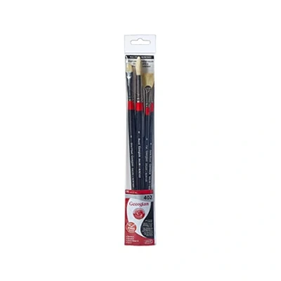 Image of Daler Rowney Georgian Oil Brush Wallet Set, Hog Bristle &amp; Sable Hair, Long Handle, 4 Assorted Brushes, Ideal for Professional Artists Students