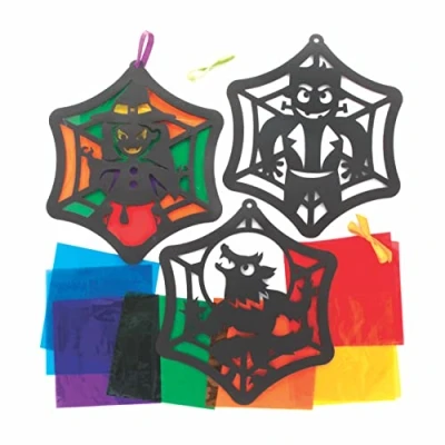 Image of Baker Ross FE746 Halloween Stained Glass Kits Pack of 6, Make Your Own Decorations, Effect for Children to Decorate and Display, Ideal Kids Arts Crafts Project