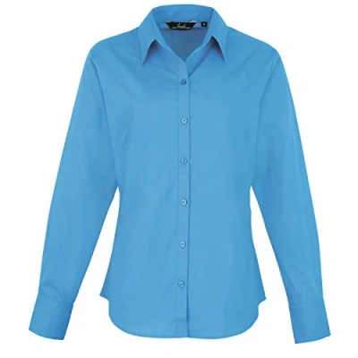 Image of Premier Womens/Ladies Poplin Long Sleeved Blouse (Sapphire) Size 18 UK