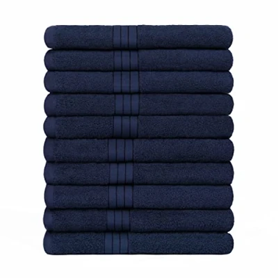 Image of Brentfords Luxury Set of 10 Navy Blue 100% Cotton Bath Towels Premium Quality, Super Absorbent &amp; Quick Drying Large Bathroom Towel 70 x 115cm