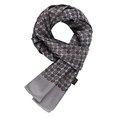 Image of WANYING Elegant 100% Silk Men&#039;s Scarf 11 Momme Neckerchief Muffler for Men Spring Summer Autumn Transition Season 155 x 26 cm Floral Grey