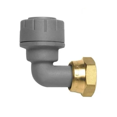 Image of Polypipe Polyplumb Bent Tap Connector 15mm X 1/2 Inch Pushfit PB1715 Grey