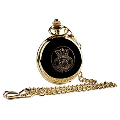 Image of Merchant Navy Real 24 Carat Gold Coated Army Crested Pocket Watch Military Crest Luxury Gift in Case Box